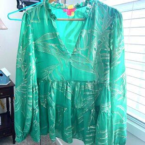 Lilly Pulitzer Salita Silk Blouse with Palm Tree Pattern